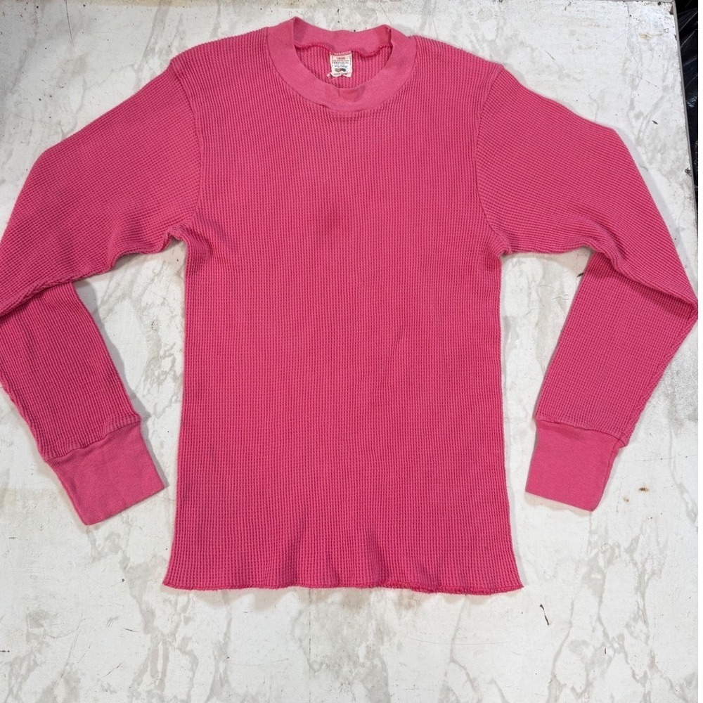 Fruit of the Loom Thermal Shirt Mens Large Pink Good Vintage 70s Waffle Knit